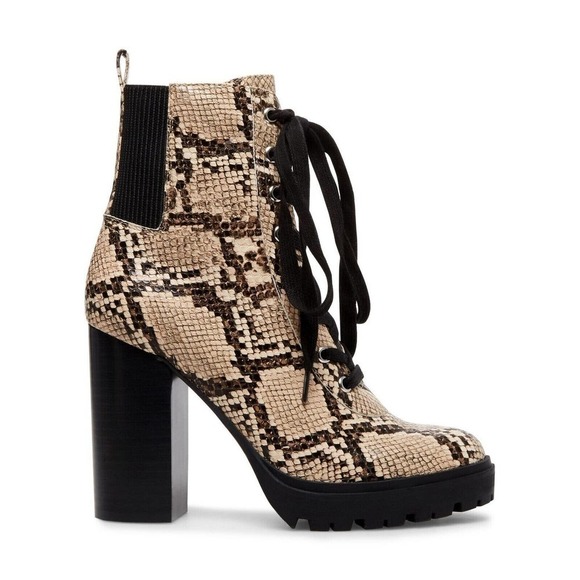 New Steve Madden LATCH Snake Print Lug Sole Heeled Hiking Boots Women’s 7.5M - Picture 2 of 11